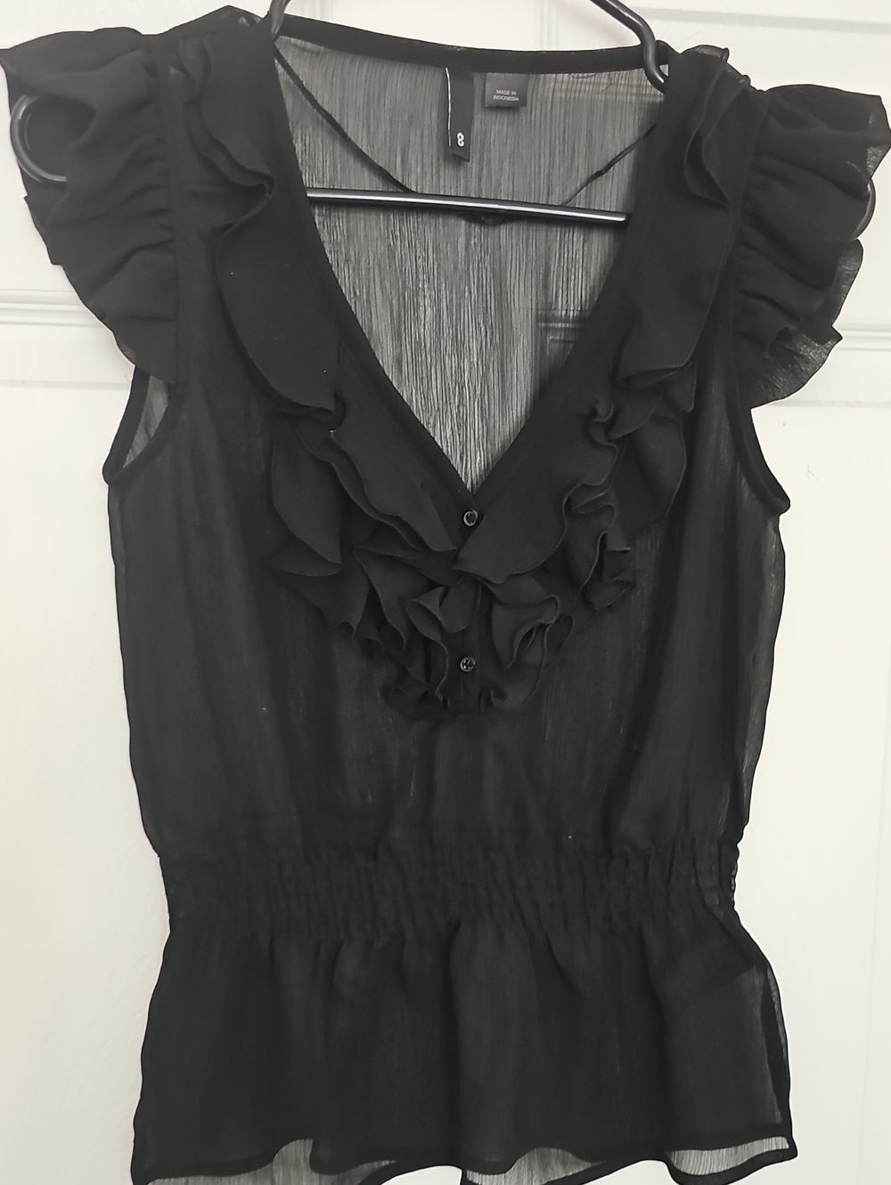 H&M Black Ruffle V-Neck Sleeveless Blouse